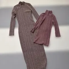 リブニットタートルネックワンピース ロング タイト 母娘 おそろ 親子 リンク