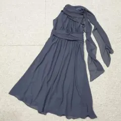 【美品】INDIVI ネイビー ドレープドレス スカーフ ワンピース 38のサムネイル