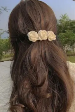 アイボリー バラモチーフ ヘアピン ミニバラモチーフバレッタ