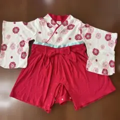 chil2 袴ロンパース　花柄着物風ドレス 80cm お食い初め