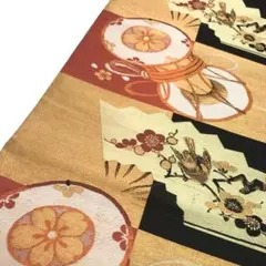 アンティーク帯 名古屋帯 鼓 扇子 梅の花に目白 AO-3022