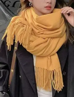マフラー イエロー マスタード 可愛い カシミア風