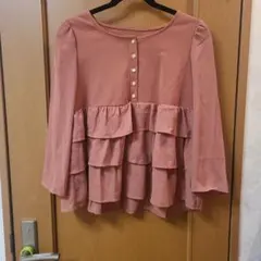 フリル付きピンクチュニック七分丈