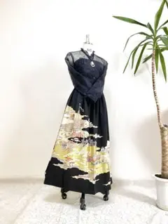 古布黒留袖からのリメイクボレロとロングスカートのセットアップＤ-2 古布黒留袖からのリメイクボレロとロングスカートのセットアップ