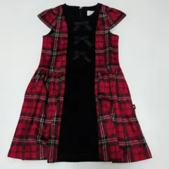 110〜120★組曲★リボン付き！チェック柄切り替えワンピース★