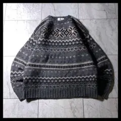 90s J.CREW ウール ニット セーター ノルディック柄 グレー 巨人タグのサムネイル