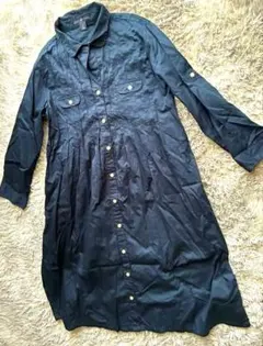 【美品】GAP ギャップ ピンタック シャツワンピース 黒 M 長袖 Aライン