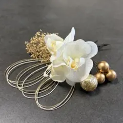 胡蝶蘭・水引入り和装髪飾りセット ウェディング/卒業式/成人式/振袖/浴衣のサムネイル