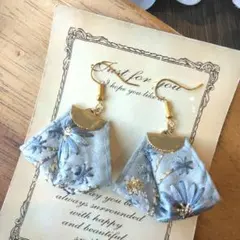 ボタニカル　ブルー　青　ピアス　イヤリング　花　チロリアンテープ　刺繍リボン