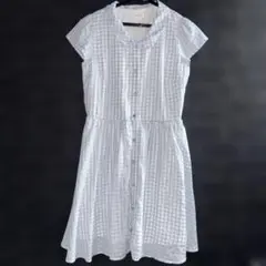 COLZA 水色 チェック柄 半袖ワンピース Mサイズ