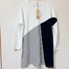 長袖Tシャツ ホワイト ブラック ストライプ F