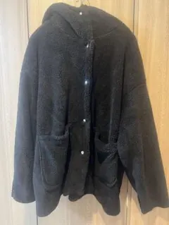 フリースジャケット ブラック フード付き