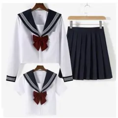 セーラー服上下セット 半袖 白/紺