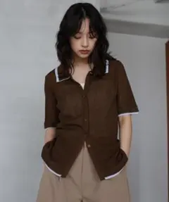 hellam 配色レイヤード風ポロニットカーデ