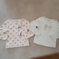 クミキョク 長袖カットソー ロンT ピンク ドット 　ボーダー　110