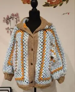 フード付きヘキサグラニースクエアカーディガン