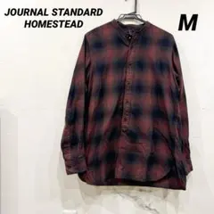 中古美品★HOMESTEAD ノーカラーオンブレシャツ オンブレチェックシャツ