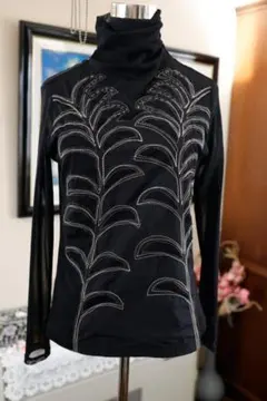 HIROKO BIS　ヒロコビス　シースルー　刺繍風　トップス　カットソー　黒