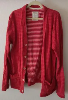 ikka 赤 ストライプ カーディガン Lサイズ