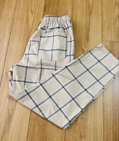 ベージュ チェック柄 ロングパンツ