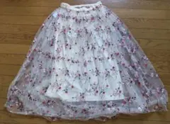 ☆美品☆ ローズバッド ROSE BUD チュール スカート 白 花柄 ロング