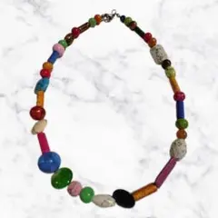 【一点物】カラフル 天然石風ビーズ ネックレス