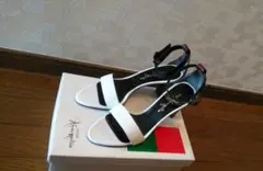 新品箱付銀座かねまつ靴サンダルバイカラーアンクルストラップ夏サマーパーティ旅行