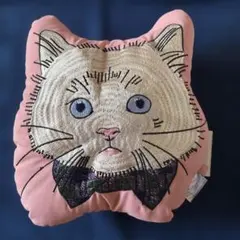 FOUND GOOD 白猫　ペルシャ猫　猫刺繍　クッション ピンク