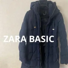 ZARA BASIC フード付きダウンジャケット S ネイビー