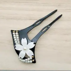 バチ型かんざし 花C ブラック 黒 髪飾り 結婚式 和装 留袖 着物 卒業式