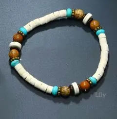 男女兼用✨ ターコイズ ココナッツシェル 木製ビーズ ブレスレット サーファー