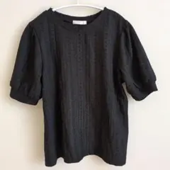 【DRUSKIP 】ドレスキップ　透かし編み 半袖パフスリーブ　レース Tシャツ