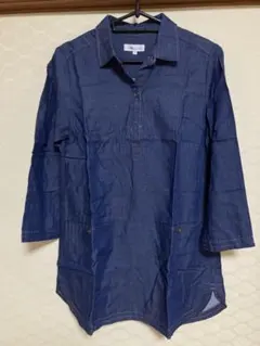 美品　シンプルライフ　デニムシャツワンピース ダークブルー 長袖　9号