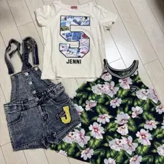 Jenni 花柄Tシャツとデニムオーバーオールセット