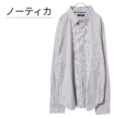 極美品 NAUTICA ノーティカ 長袖シャツ XL ストライプ スリムフィット