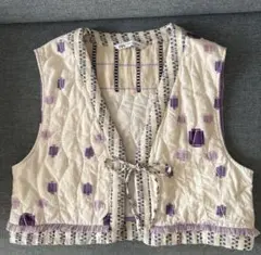 ZARA キルティングベスト M-L クリーム紫