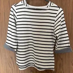白黒ボーダー五分袖Tシャツ Mサイズ