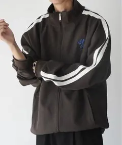 花刺繍配色ライントラックジャケット ブラウン