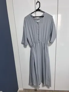 サックスカラー　ロングワンピース