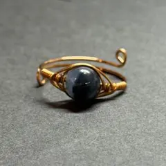 WR709FG 天然石 ワイヤーリング ブラックスターアクアマリン フリー