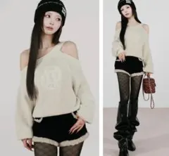 Darich ダーリッチ ケーブルロゴアシメニットトップス IVO アイボリー