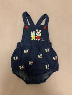ウサギ刺繍デニムオーバーオール 80cm