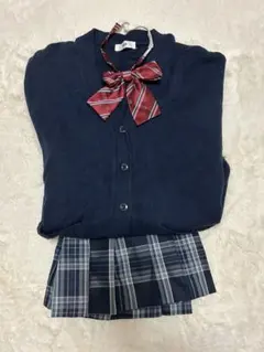 スクールニットカーディガン、スカート、リボン3点セット