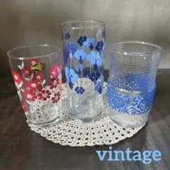 昭和レトロ︎✦︎ヴィンテージ︎✦︎赤 水色 青 花柄︎✦︎ゾンビーグラス︎✦︎コップ︎✦︎3個セット