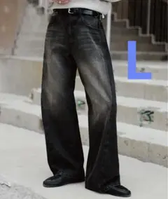 VINTAGE WASHED CURVED DENIM ブラック系2