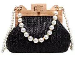 和装 洋装 パール ハンドバッグ 浴衣 着物 振袖 スーツ かごバッグ 木製 黒