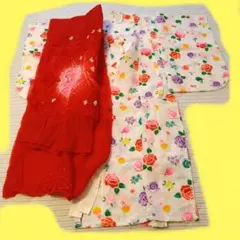 【値下げ不可】女の子　浴衣　兵児帯　赤色　セット　3～4才用