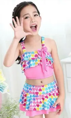 子供水着 女の子 上着 パンツ 帽子 3点セット 120cm Lサイズ