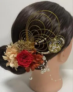 725.成人式　卒業式　水引髪飾り　プリザーブドフラワー