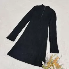 【ジーユー】GU ハーフジップワンピース ニット 長袖 ブラック S ●